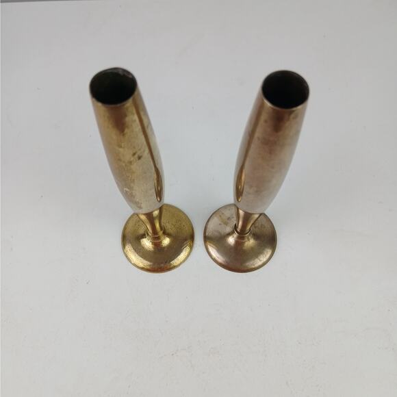 Dirigold Sweden Vintage Brass Modernist Bud Vases Pair of 2 MCM - Picture 3 of 5